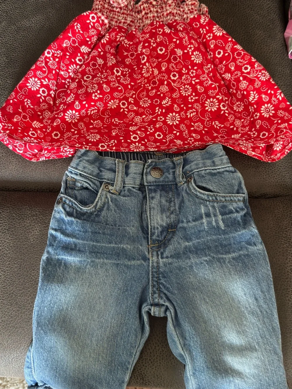 Bundle of 4 - Size 12-Month Girls Outfit Set - Pink, Teal & Denim Mix